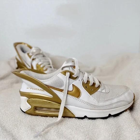 90 Flyease Air Max 90 White And Gold Trainers Shoes Nike Mens Air